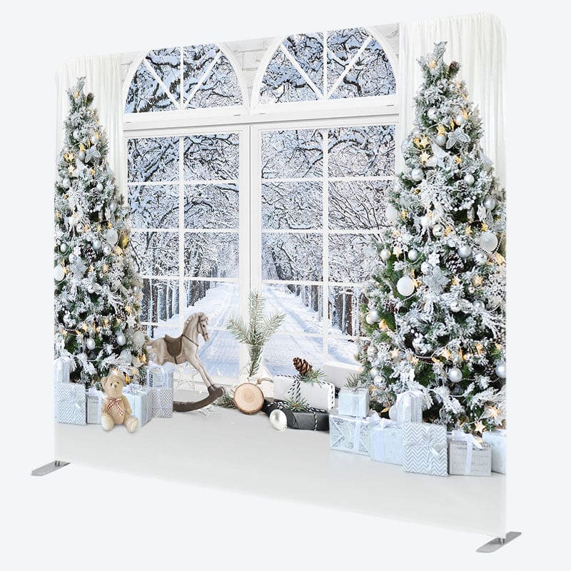 Aperturee - Aperturee White Christmas Trees Window Pillow Cover Backdrop