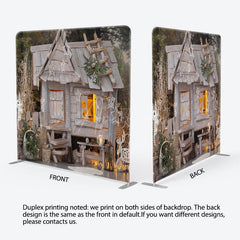 Aperturee - Aperturee White Christmas Wooden House Tension Fabric Backdrop