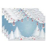 Aperturee - Aperturee White Cloud Trees Bauble Blue Xmas Set Of 4 Placemats