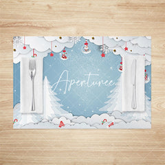 Aperturee - Aperturee White Cloud Trees Bauble Blue Xmas Set Of 4 Placemats
