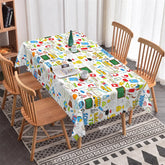 Aperturee - Aperturee White Colorful Back to School Doodles Rectangle Tablecloth Fun Educational Theme for Classroom Party and Home Decor