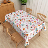 Aperturee - Aperturee White Colorful Floral Rectangle Tablecloth Cute Small Flower Table Cover Spring Birthday Party Decor