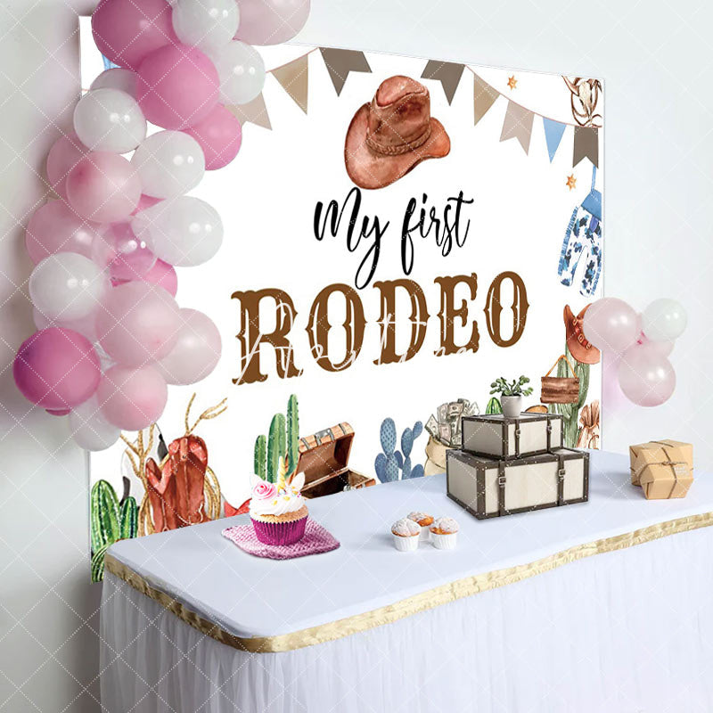 Aperturee - Aperturee White Cowboy My First Rodeo Cowboy Birthday Backdrop