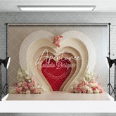 Aperturee - Aperturee White Cream Layered Heart Arch Red Heart Photography Backdrop with Pink Floral Romantic Valentine’s Day Wedding Decor