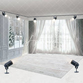 Aperturee - Aperturee White Curtain Window Snowy Winter Room Set Backdrop