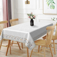 Aperturee - Aperturee White Delicate Floral Border Pattern Rectangle Tablecloth Elegant Dining Room Decor Washable Kitchen Table Cover