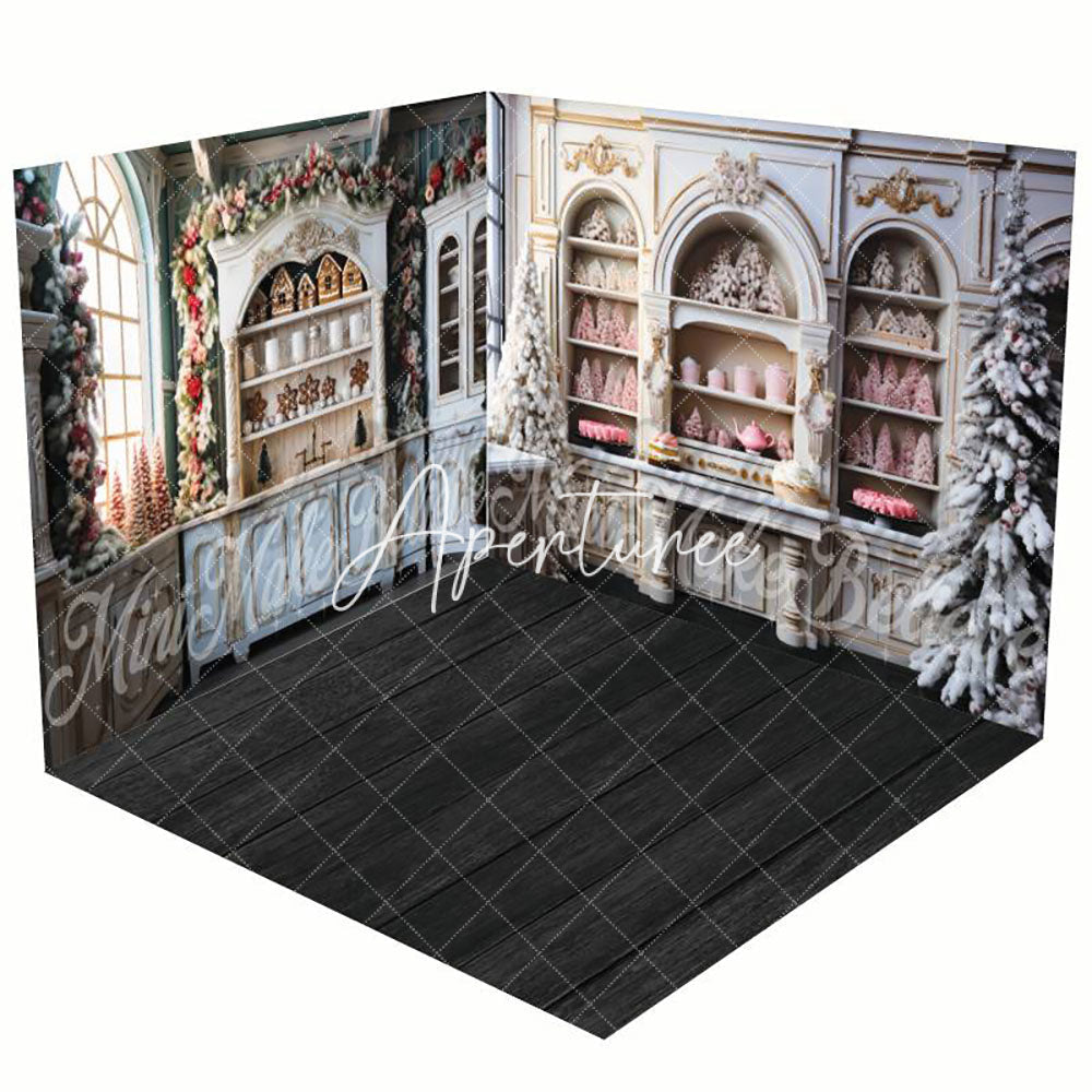 Aperturee - Aperturee White Display Cabinet Christmas Room Set Backdrop