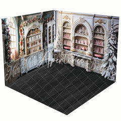 Aperturee - Aperturee White Display Cabinet Christmas Room Set Backdrop