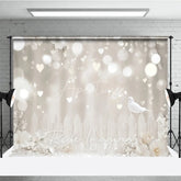Aperturee - Aperturee White Dove and Heart Bokeh Photography Backdrop Elegant Floral Fence Romantic Wedding Studio Background