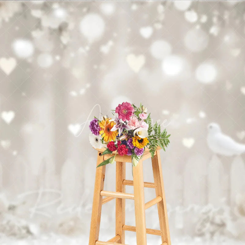 Aperturee - Aperturee White Dove and Heart Bokeh Photography Backdrop Elegant Floral Fence Romantic Wedding Studio Background