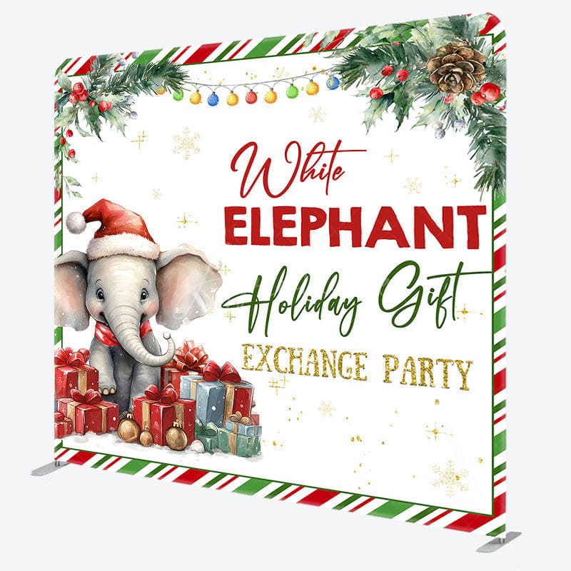 Aperturee - Aperturee White Elephant Gift Exchange Tension Fabric Backdrop