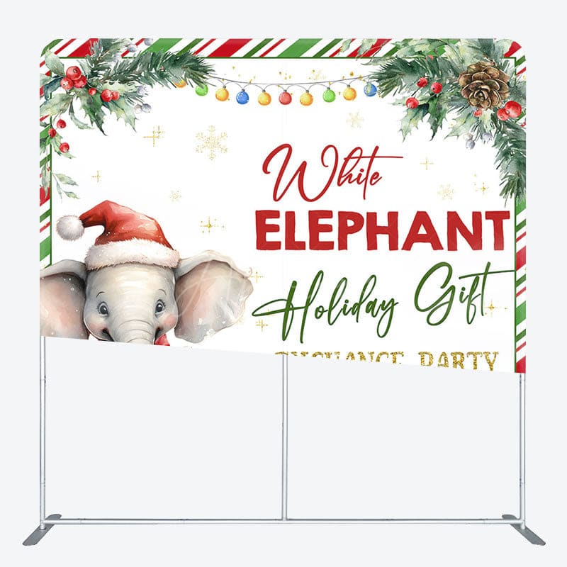 Aperturee - Aperturee White Elephant Gift Exchange Tension Fabric Backdrop