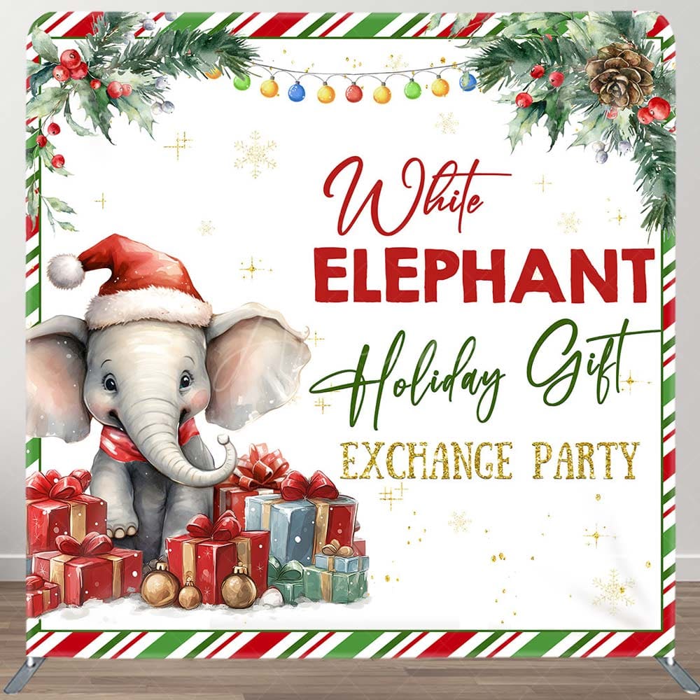 Aperturee - Aperturee White Elephant Gift Exchange Tension Fabric Backdrop