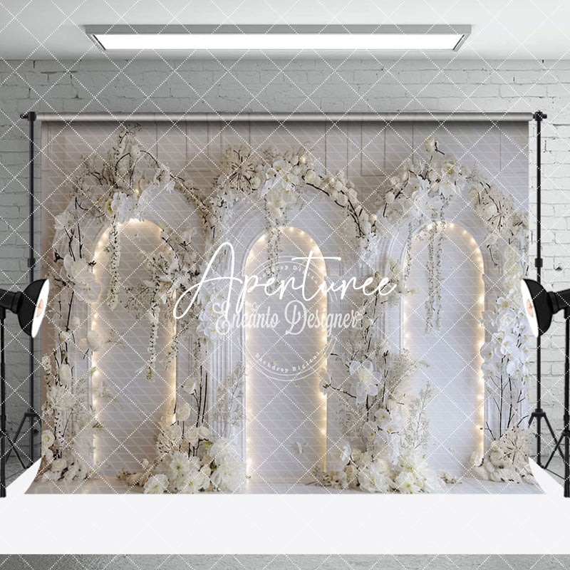 Aperturee - Aperturee White Fine Art Floral Arch Wedding Room Set Backdrop