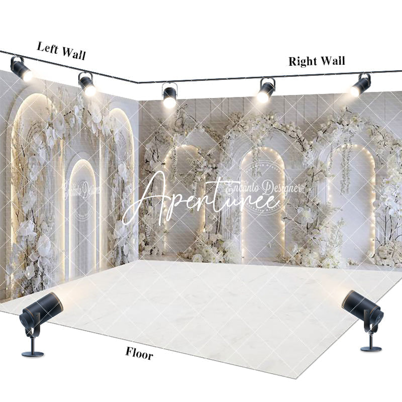 Aperturee - Aperturee White Fine Art Floral Arch Wedding Room Set Backdrop