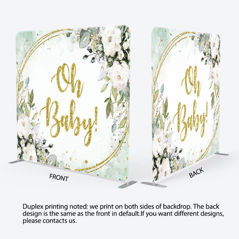 Aperturee - Aperturee White Floral Green Leaves Fabric Backdrop Cover for Baby Shower