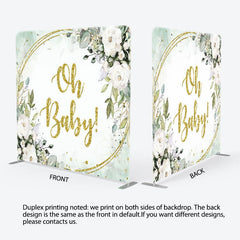 Aperturee - Aperturee White Floral Green Leaves Fabric Backdrop Cover for Baby Shower