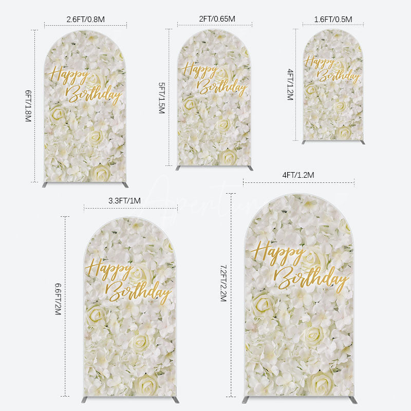 Aperturee - Aperturee White Floral Happy Birthday Sweety Arch Backdrop