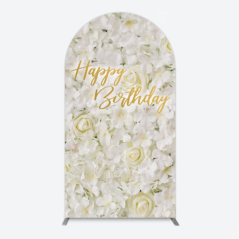 Aperturee - Aperturee White Floral Happy Birthday Sweety Arch Backdrop