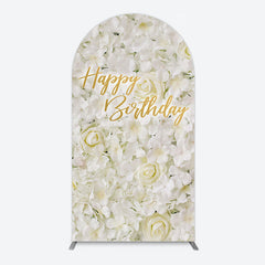Aperturee - Aperturee White Floral Happy Birthday Sweety Arch Backdrop