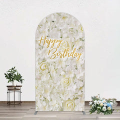 Aperturee - Aperturee White Floral Happy Birthday Sweety Arch Backdrop
