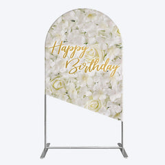 Aperturee - Aperturee White Floral Happy Birthday Sweety Arch Backdrop