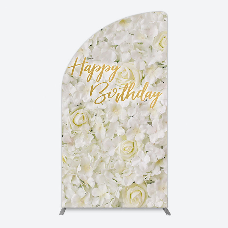 Aperturee - Aperturee White Floral Happy Birthday Sweety Half Moon Arch Backdrop