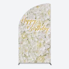 Aperturee - Aperturee White Floral Happy Birthday Sweety Half Moon Arch Backdrop