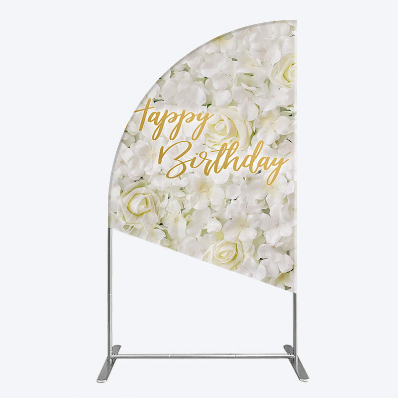 Aperturee - Aperturee White Floral Happy Birthday Sweety Half Moon Arch Backdrop