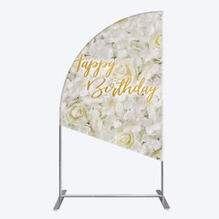 Aperturee - Aperturee White Floral Happy Birthday Sweety Half Moon Arch Backdrop