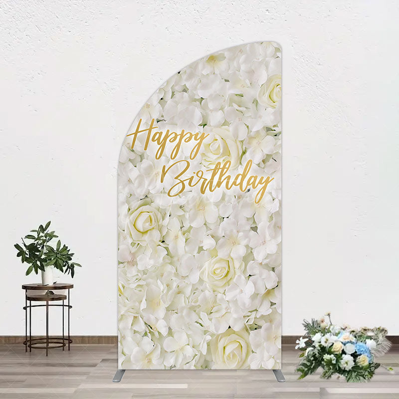 Aperturee - Aperturee White Floral Happy Birthday Sweety Half Moon Arch Backdrop