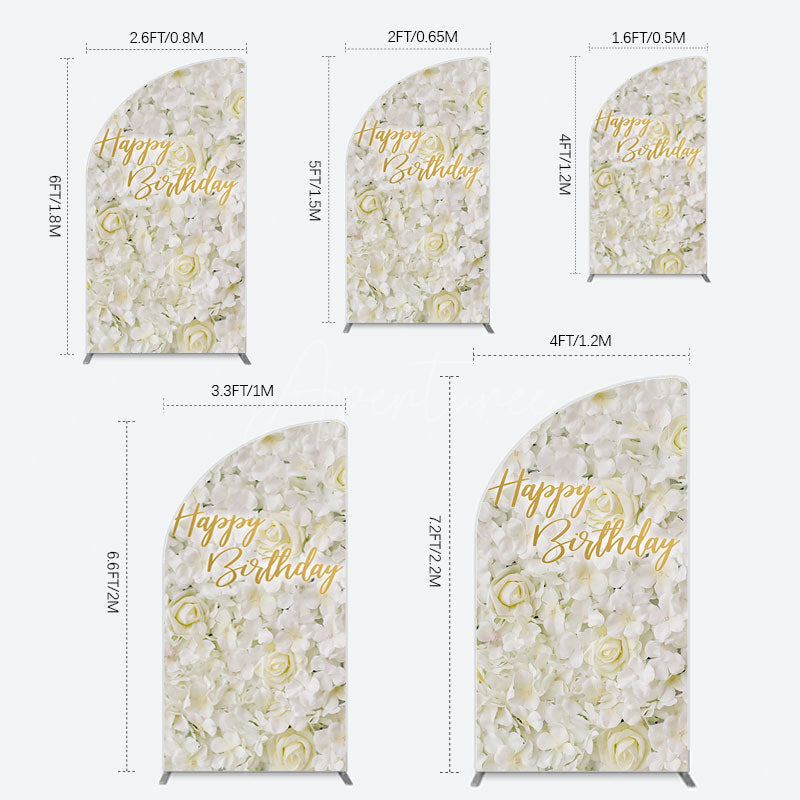 Aperturee - Aperturee White Floral Happy Birthday Sweety Half Moon Arch Backdrop