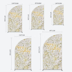 Aperturee - Aperturee White Floral Happy Birthday Sweety Half Moon Arch Backdrop