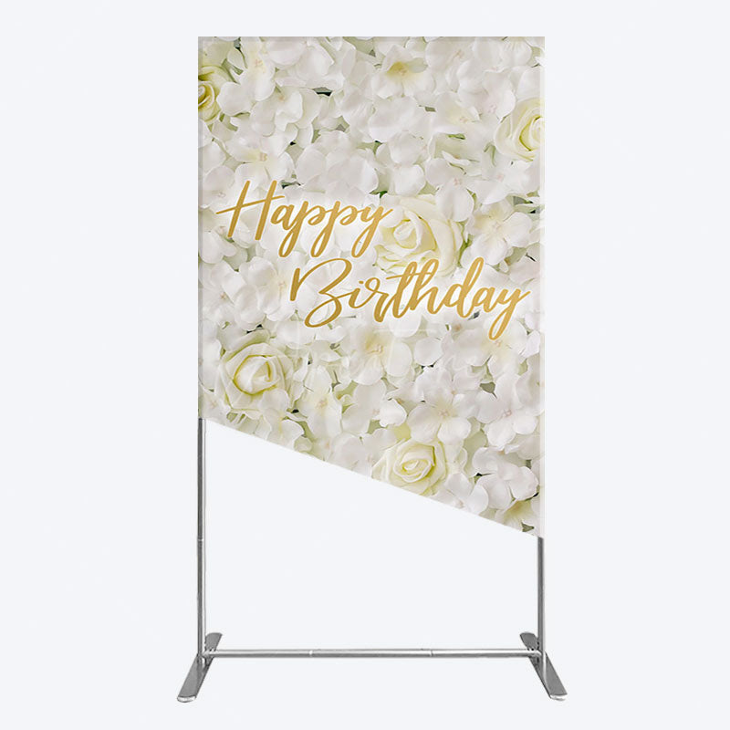 Aperturee - Aperturee White Floral Happy Birthday Sweety Rectangle Backdrop