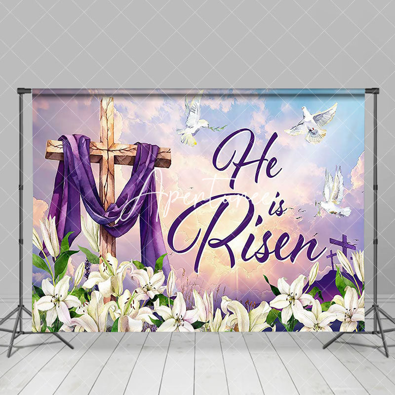 Aperturee - Aperturee White Floral He Is Risen Pigeon Cross Easter Backdrop