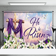 Aperturee - Aperturee White Floral He Is Risen Pigeon Cross Easter Backdrop