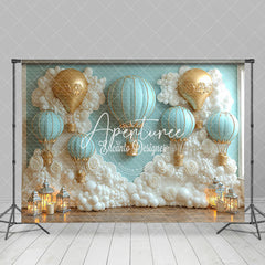 Aperturee - Aperturee White Floral Hot Air Balloon Cake Smash Backdrop