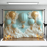 Aperturee - Aperturee White Floral Hot Air Balloon Cake Smash Backdrop