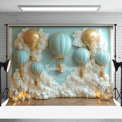 Aperturee - Aperturee White Floral Hot Air Balloon Cake Smash Backdrop