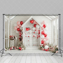 Aperturee - Aperturee White Floral House Romantic Balloons Photo Backdrop