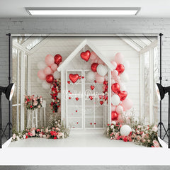Aperturee - Aperturee White Floral House Romantic Balloons Photo Backdrop