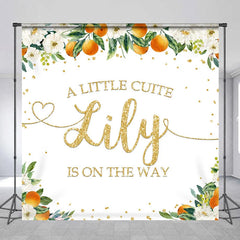 Aperturee - Aperturee White Floral Orange Gold Glitter Custom Baby Shower Backdrop A Little Cute Name Is On The Way