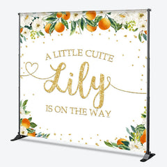 Aperturee - Aperturee White Floral Orange Gold Glitter Custom Baby Shower Backdrop A Little Cute Name Is On The Way