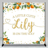 Aperturee - Aperturee White Floral Orange Gold Glitter Custom Baby Shower Backdrop A Little Cute Name Is On The Way