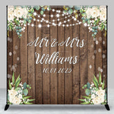 Aperturee - Aperturee White Floral Wooden Bokeh Custom Name Wedding Backdrop