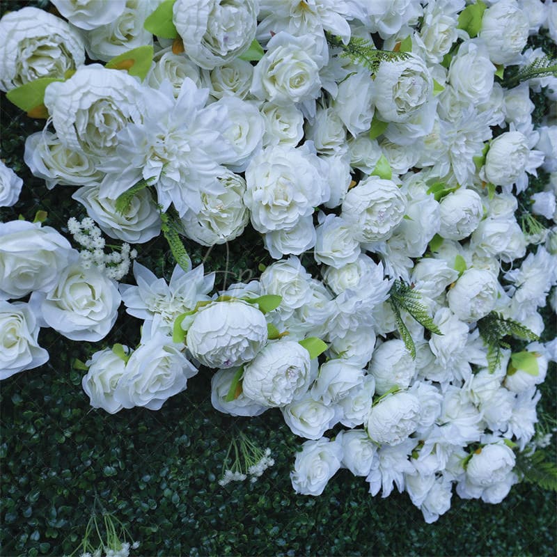 Aperturee - Aperturee White Flower Artificial Greenery Wall For Wedding