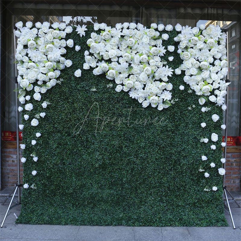 Aperturee - Aperturee White Flower Artificial Greenery Wall For Wedding