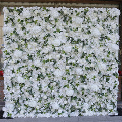 Aperturee - Aperturee White Flower Green Leaves Artificial Wall Backdrop