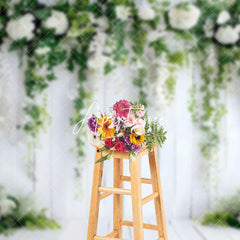 Aperturee - Aperturee White Flower Green Plant Decorative Wall Backdrop