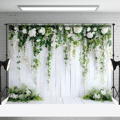 Aperturee - Aperturee White Flower Green Plant Decorative Wall Backdrop